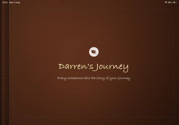 The book cover in reading mode, with the tab bar, the rename option and the add button all gone, leaving only the leaf and the title.